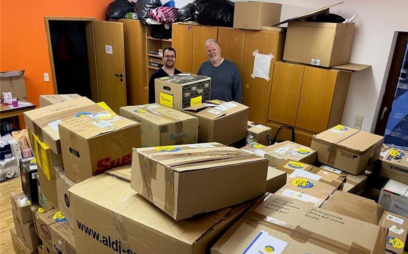 Spendensammlung 2023: Über 200 Pakete kamen in Hildrizhausen für die Ukraine zusammen.GB-Foto: gb