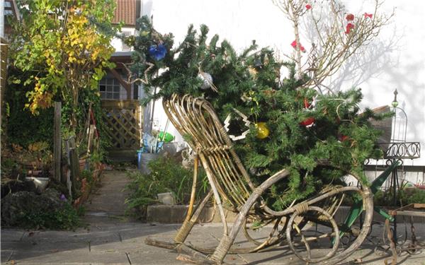 Der geschmückte Weihnachtsbaum vom Vorjahr wird wieder aufgemöbelt (gesehen in Gärtringen) GB-Foto: Bäuerle