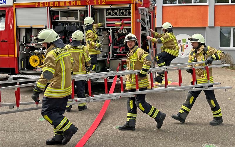 Die Mötzinger Feuerwehr (das Bild zeigt ihre jüngste Hauptübung) weist eine gute Einsatzbereitschaft auf. GB-Foto: Priestersbach