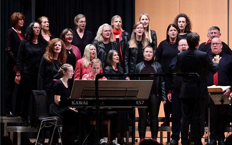 In der Gemeindehalle interpretiert der Chor „InTakt“ viele Hits von Rock- und Popgrößen.GB-Foto: Holom