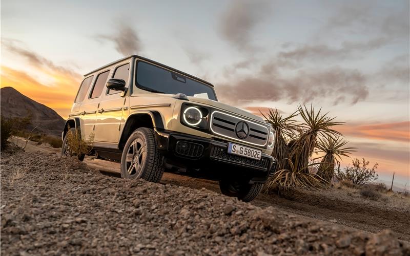 Kantige Silhouette: Der vollelektrische Mercedes-Benz G 580 steht ganz in der bisherigen Designtradition des Modells. GB-Foto: Mercedes-Benz AG